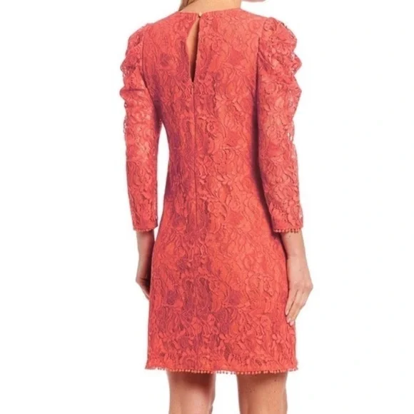 Vince Camuto Bright Coral Red Puff Sleeve MIDI Dress NWT - Picture 3 of 13
